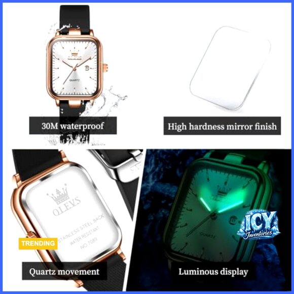 Quartz Square Dial Analog Wristwatch with Silicone Strap Waterproof main image 4